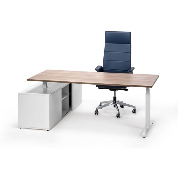 Elektrischer Schreibtisch FLEX mit Anbauschrank (weiß)