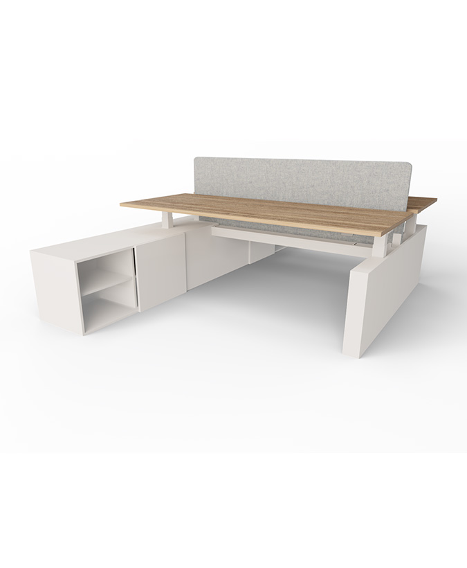 Flex Sitz-Steh Schreibtisch mit Anbauschrank (elektrisch verstellbar)